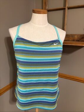 Nike Aqua, purple, black & yellow Striped racerback tankini swimsuit top size XL